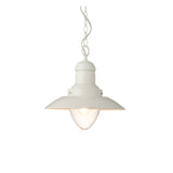 Endon Chartford cream gloss metal pendant light with clear glass fisherman-style shade on a chain suspension, shown against a plain white background.