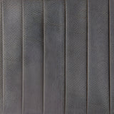 Close-up of the Brenley V1 6 Light Pendant's linen fabric shade, showing ribbed grey fabric panels with a subtle metallic sheen.