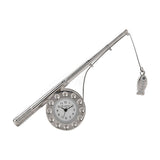Miniature Fishing Rod Satin Metal Mantel Clock - Silver