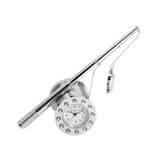 Miniature Fishing Rod Satin Metal Mantel Clock - Silver
