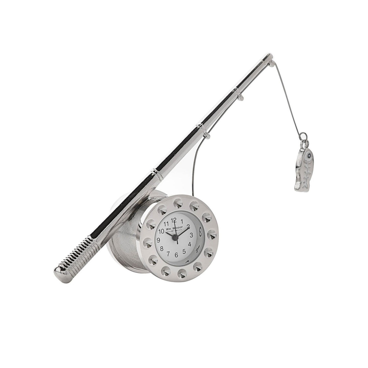 Miniature Fishing Rod Satin Metal Mantel Clock - Silver
