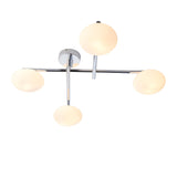 Denby 4 light semi-flush ceiling light in chrome, with round opal glass shades on a linear bar and central ceiling plate, shown on a plain white background.
