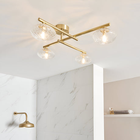 Denby 4 Light Semi-Flush Bathroom Ceiling Light - Brass