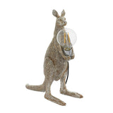 Endon Brockgrove Kangaroo Table Lamp in vintage silver resin, standing figurine holding a chrome E27 holder with exposed filament bulb, on white background.