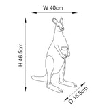 Endon Brockgrove Kangaroo table lamp dimension diagram showing 46.5cm height, 40cm width and 15.5cm depth on a plain white background.