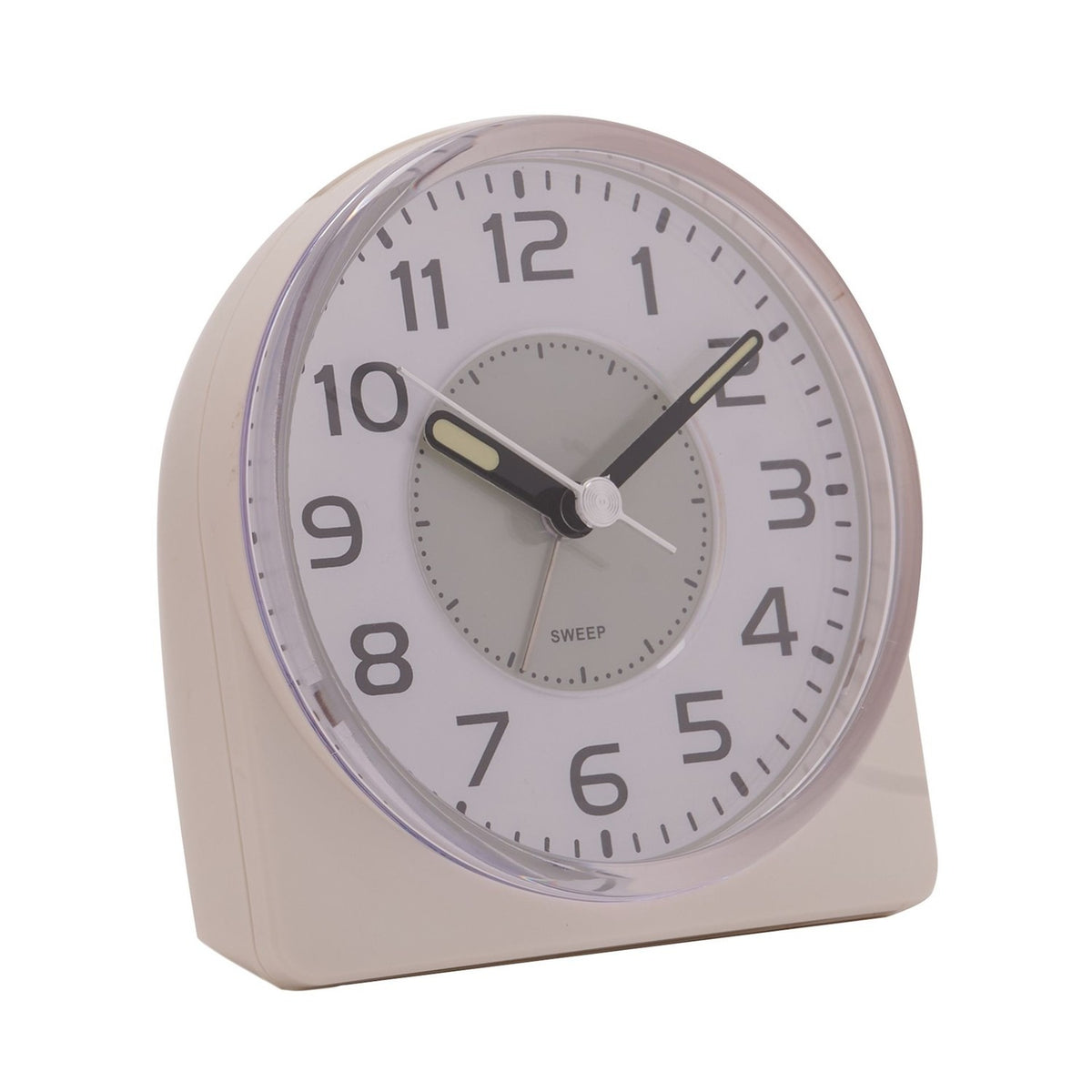 Silent Sweep Round Face Blinking Light Alarm Clock - White