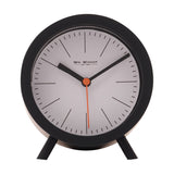 Round Plastic Alarm Clock with Sweep Movement & Feet - Black