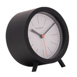 Round Plastic Alarm Clock with Sweep Movement & Feet - Black