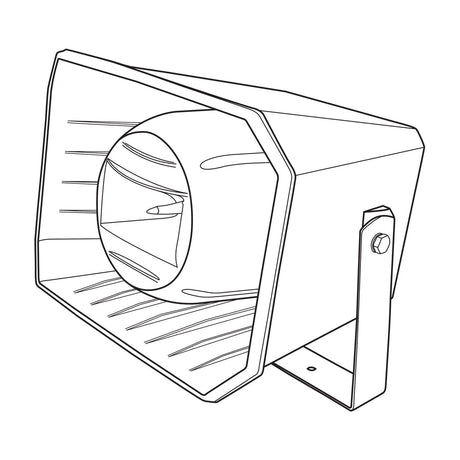 Adastra FRH50 full range 100V horn speaker in white plastic casing with rear mounting bracket and bolt, shown on a plain background.