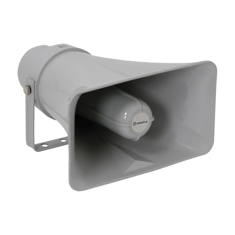 Adastra RH15V weatherproof 100V rectangular horn speaker in grey ABS with mounting bracket, shown against a plain white background.
