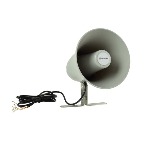 Adastra AH15 grey horn speaker with adjustable stainless steel mounting bracket and multi-core cable, shown on a plain white background.