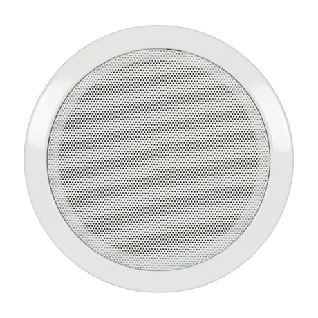 Adastra CF-5D EN54 fire dome 5.25in ceiling speaker with circular white powder coated steel frame and perforated metal grille on a plain background.