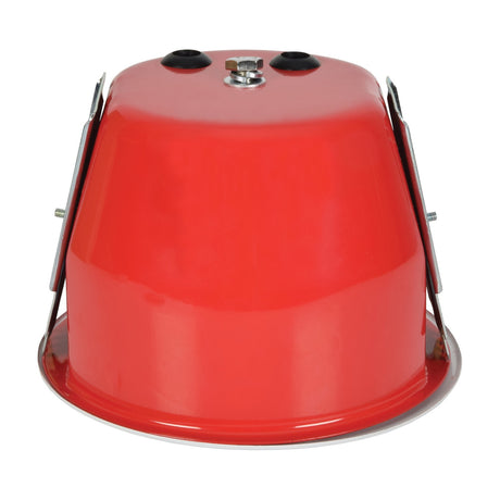 Adastra CF-5D EN54 5.25in ceiling speaker shown from the rear, with red powder coated steel fire dome, spring loaded retainers and screw terminals on top.