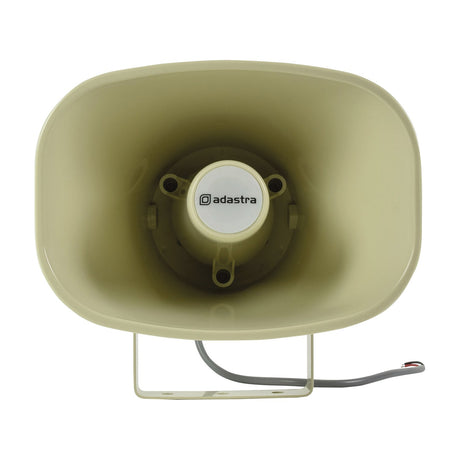 Adastra EH15V rectangular 100V horn speaker in cream, front view showing central driver, mounting bracket and wire leads on a white background.