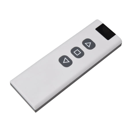 White wireless remote with up, stop, and down buttons and an infrared sensor for the AV:Link electric projector screen, on a plain white background.