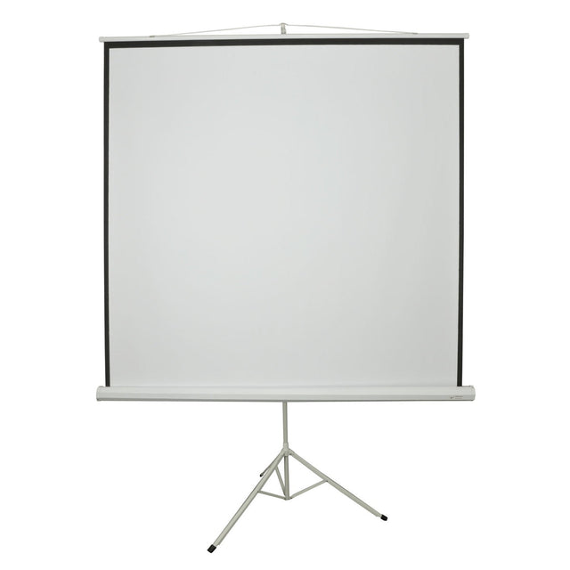 The AV:Link 100 Inch 4:3 Manual Tripod Projector Screen features a white display with a black border and stands on a sturdy tripod base against a plain background.
