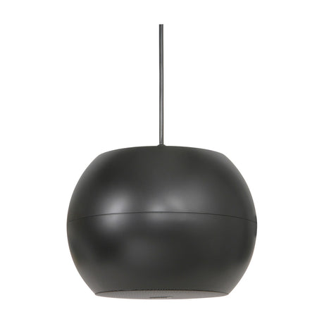 Adastra PS50-B 100V line pendant speaker by AVSL in matt black with spheroid housing and suspension cable, shown on a plain white background.