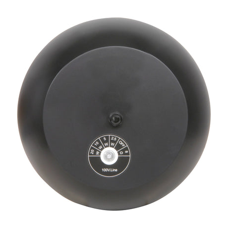 Top view of the Adastra PS50-B 100V line pendant speaker in matt black, showing the rotary tapping selector with 20W, 10W, 5W, 2.5W and 8Ω settings.