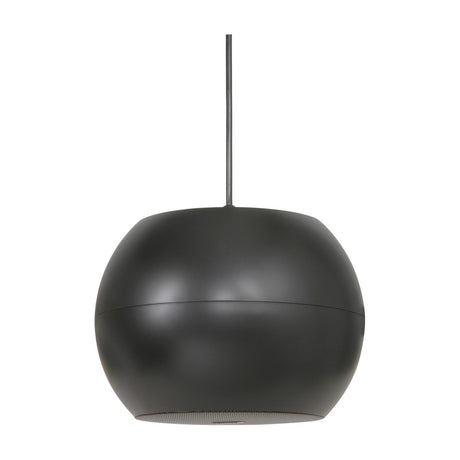 Adastra PS65-B 6.5" pendant speaker in matt black, spheroid two-way design suspended from a thin ceiling cable, shown on a plain white background.