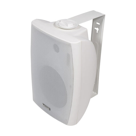 Adastra BM6V-W 100V wall-mount background speaker in white with polypropylene cabinet, steel grille and adjustable bracket, shown on a plain background.
