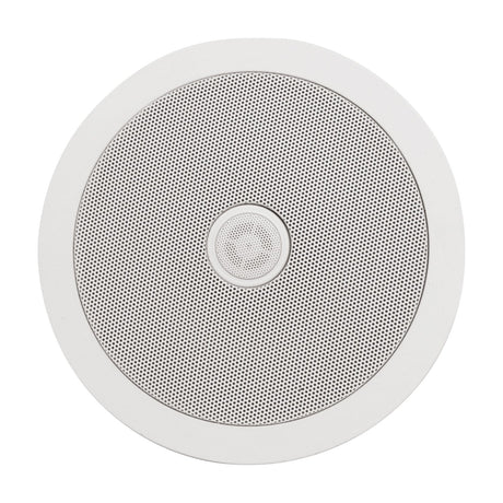 Adastra C6D 6.5" ceiling speaker with round white grille, centred directional tweeter, and white trim ring, shown on a plain white background.