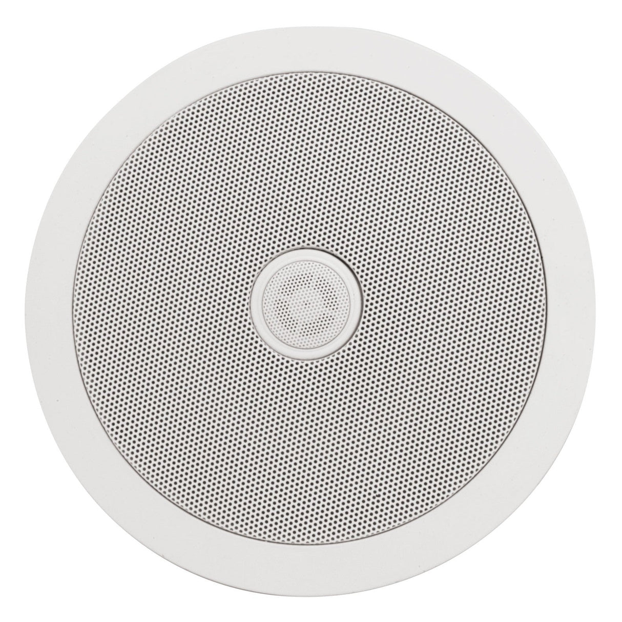 The Adastra 6.5 50W Ceiling Speaker features a round, white perforated metal grille, central circular mesh, polypropylene woofer, and directional tweeter—ideal for those seeking high-quality ceiling speakers.