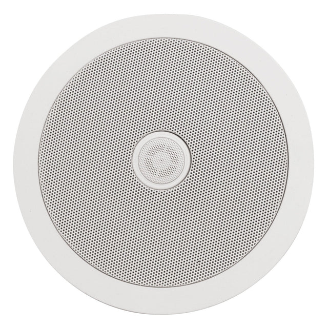 The Adastra 6.5 50W Ceiling Speaker features a round, white perforated metal grille, central circular mesh, polypropylene woofer, and directional tweeter—ideal for those seeking high-quality ceiling speakers.
