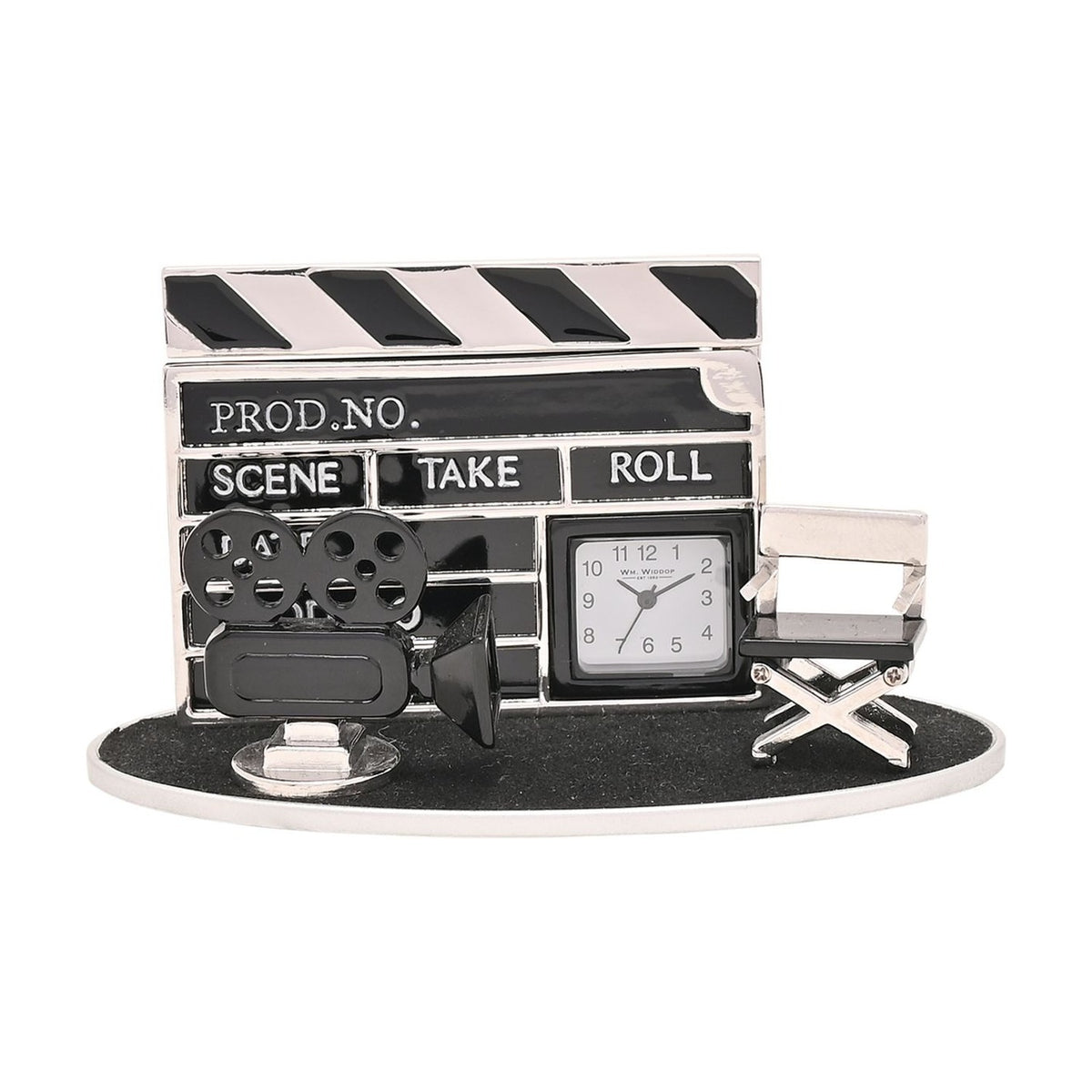 Film Set Clapperboard Miniature Metal Mantel Clock - Black
