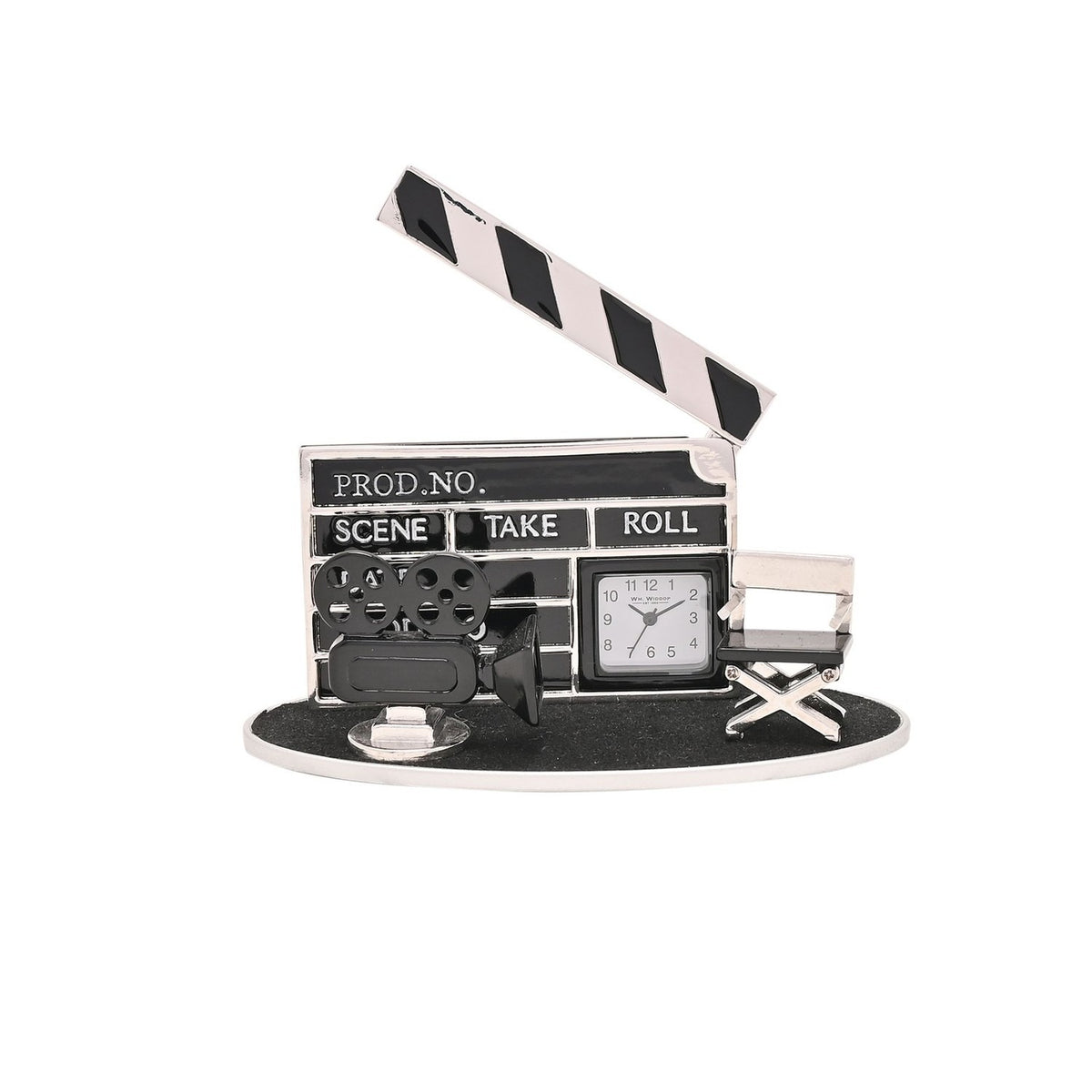 Film Set Clapperboard Miniature Metal Mantel Clock - Black