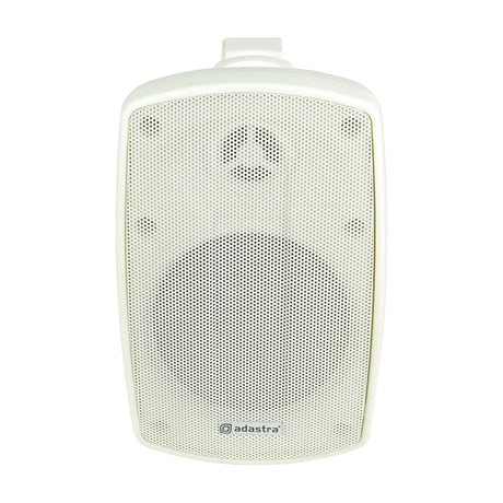 Adastra BH4V-W white background speaker with mesh grille, wall mounting bracket and IP44 weatherproof cabinet on a plain background.