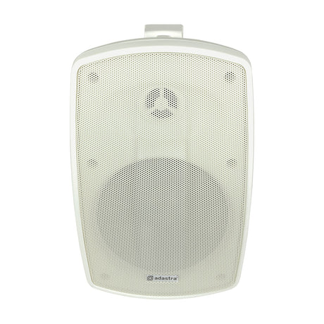 Adastra BH5V-W white IP44 100V background speaker with aluminium grille and wall bracket, shown front-on against a plain background.