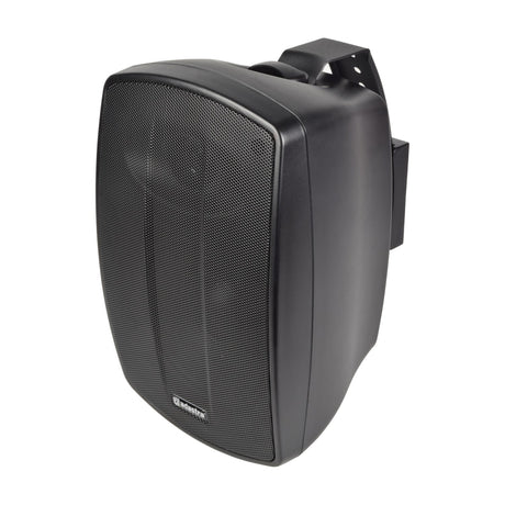 Adastra BH5V-B 100V IP44 background speaker in matt black, wall-mounted with metal bracket, shown on a plain white background.