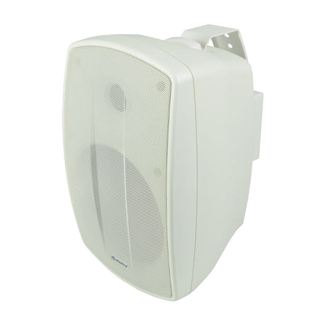 Adastra BH6V-W IP44 100V background speaker in white with aluminium grille and adjustable wall mounting bracket, shown on a plain background.