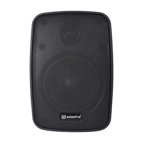 Adastra BG4T-B background speaker in matt black, rectangular moulded cabinet with perforated grille and logo badge, shown on a plain white background.