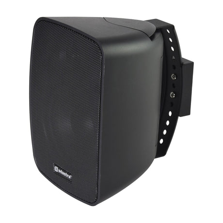 Adastra BG4T-B background speaker in matt black, moulded cabinet with mesh grille and adjustable wall mounting bracket, shown on a plain white background.