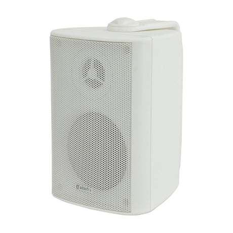 Adastra BC3V-W white 100V background speaker with perforated metal grille and wall-mount bracket, shown on a plain background.