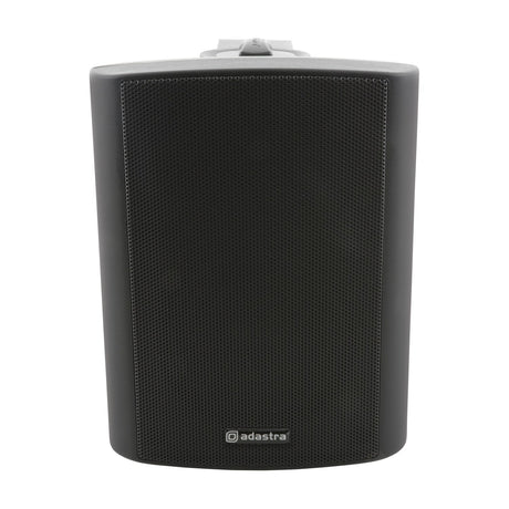 Adastra BC4V-B 100V 4" background speaker in matt black, wall-mount bracket on top, front grille and steel casing, shown on a plain white background.
