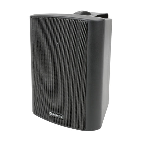 Adastra BC4V-B 100V 4" background speaker in matt black, wall-mounted with metal bracket and mesh grille, shown on a plain white background.