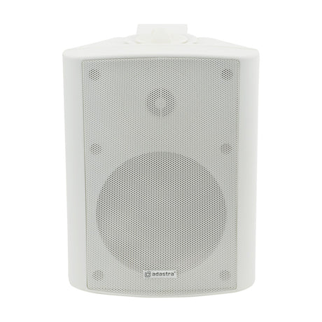 Adastra BC5V-W 100V 5.25" background speaker in white, wall-mounted design with steel grille and mounting bracket, shown on a plain white background.