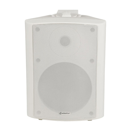 Adastra BC6V-W 100V 6.5" background speaker in white, wall-mount bracket on top, white perforated grille front, on a plain white background.