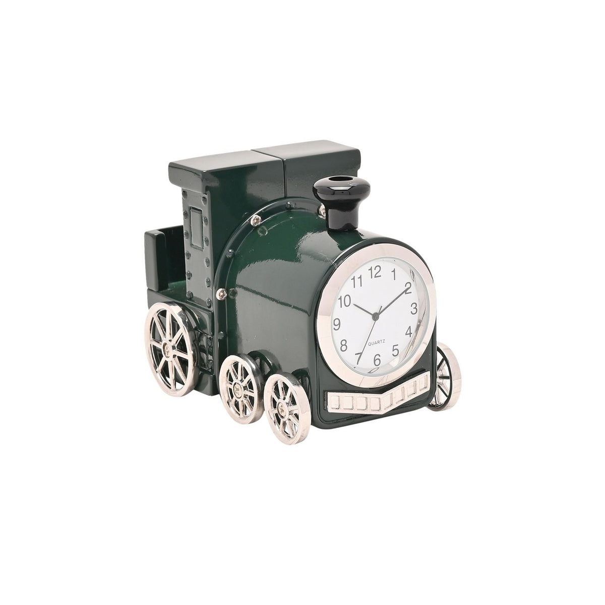 Miniature Steam Train Quartz Metal Mantel Clock - Green