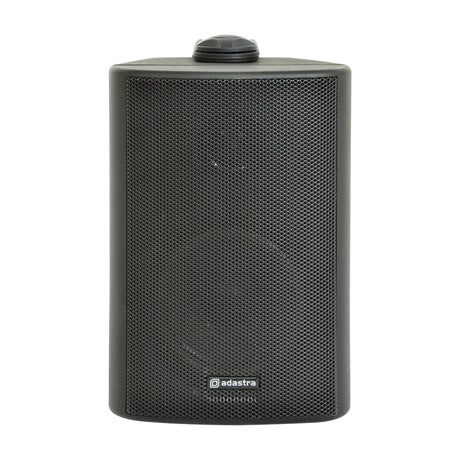 Adastra BP3V-B weatherproof 3" wall-mount speaker in matt black with mesh grille, top tweeter, and mounting bracket, shown on a plain white background.