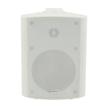 Adastra BP5V-W 100V weatherproof wall speaker in white with aluminium grille and moulded ABS enclosure, shown on a plain background.