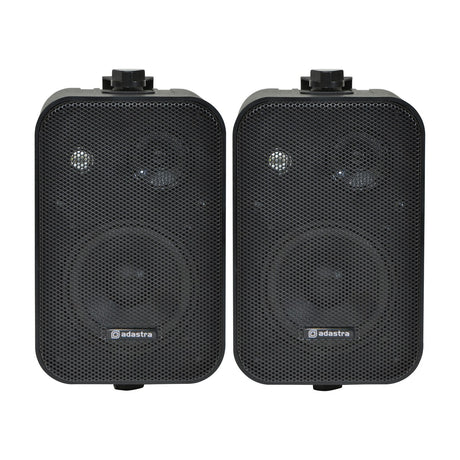 Adastra B30V-B 4" 100V line background speakers, black pair with mesh grilles and mounting brackets, shown on a plain white background.