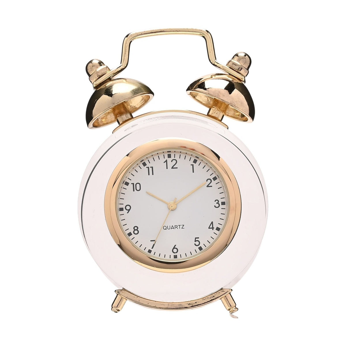 Twin Bell Miniature Crystal Mantel Clock - Clear & Gold
