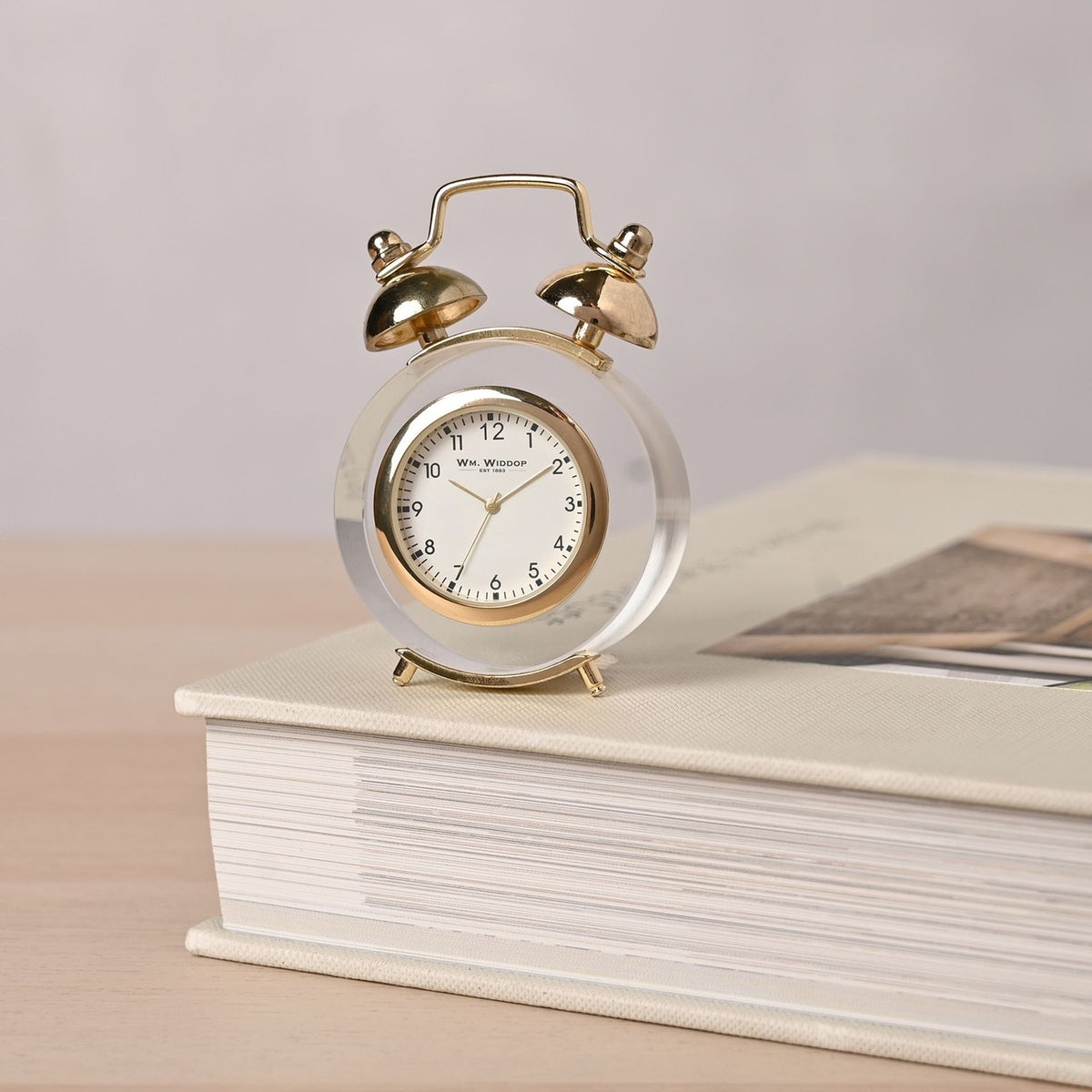 Twin Bell Miniature Crystal Mantel Clock - Clear & Gold