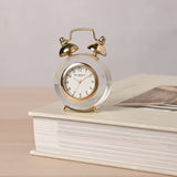 Twin Bell Miniature Crystal Mantel Clock - Clear & Gold