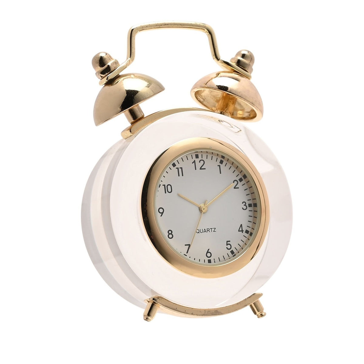 Twin Bell Miniature Crystal Mantel Clock - Clear & Gold