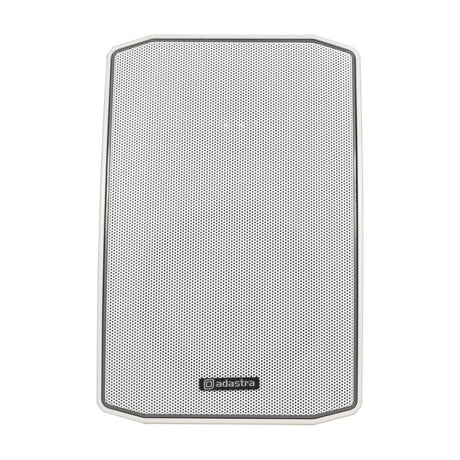 Adastra LX5T-W wall speaker in white, rectangular ABS cabinet with fine mesh grille and pan-tilt wall bracket, shown on a plain background.