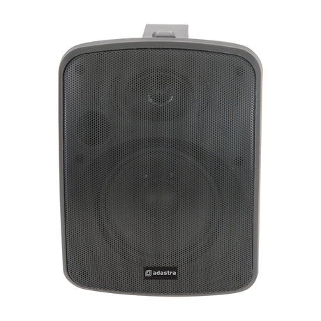 Adastra FC5V-B 100V weatherproof background speaker in matt black with mesh grille and wall-mount bracket, shown on a plain white background.